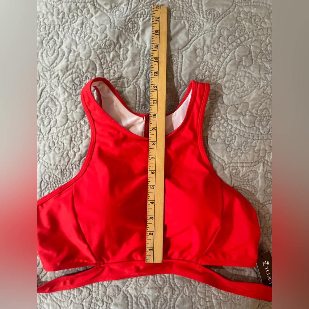 NWT Tempt Me High Neck Zip Racerback Wrap Bikini Tank Top Red Size XL - Picture 7 of 7
